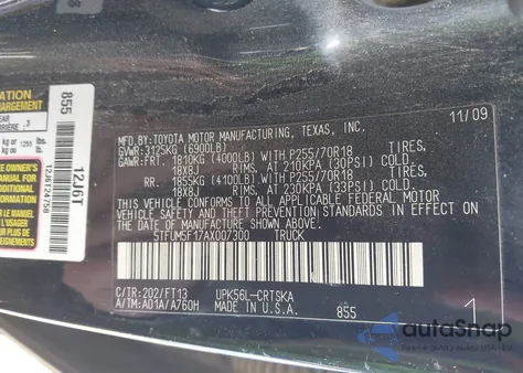2010 Toyota Tundra Grade 4.6L V8 from USA, damaged, VIN 5TFUM5F17AX007300